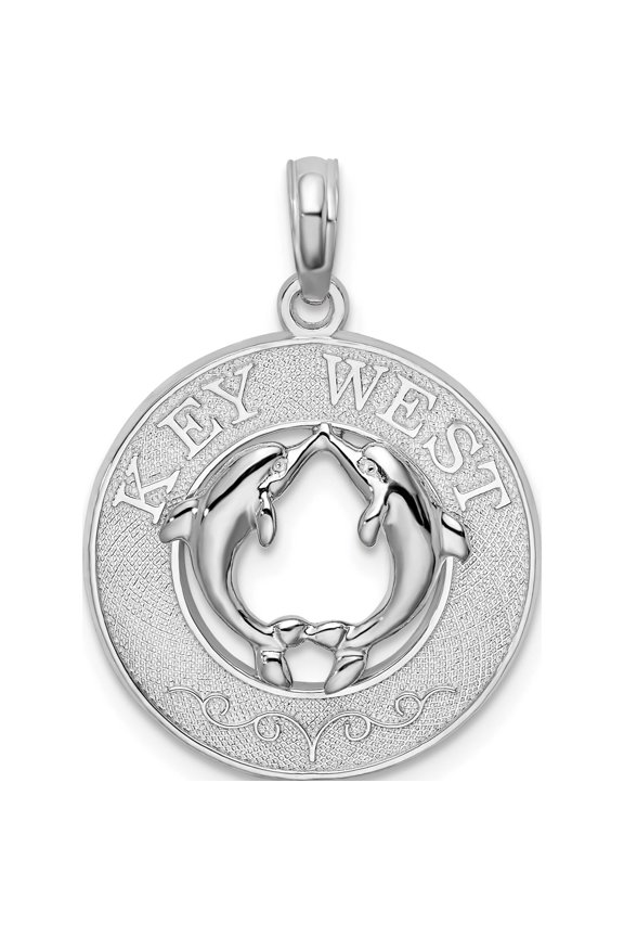 Sterling Silver Textured Key West With Dolphins Pendant Made In United States qc9922