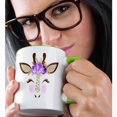 thumbnail image 2 of 3drose, Cute Brown Giraffe Face with Purple Flowers Illustration, 15oz Two-tone Green Mug, 2 of 6