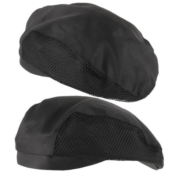 HAMPPLIES 2Pcs Black Polyester Cotton Reusable Washable Beret Shape Cook Hat for Kitchen Work and Baking