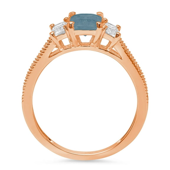 1.88 ct Emerald Cut Natural Swiss Blue Topaz Three-Stone Engagement Ring for Women in 18K Rose Gold
