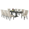 thumbnail image 1 of Dark Gray Wood 9pc Dining Set with 8 Tufted Beige Linen Chairs, 1 of 6