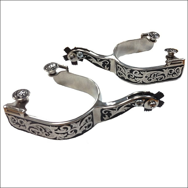 Saddle Barn Stainless Steel Engraved Bull Rider Spurs Pair
