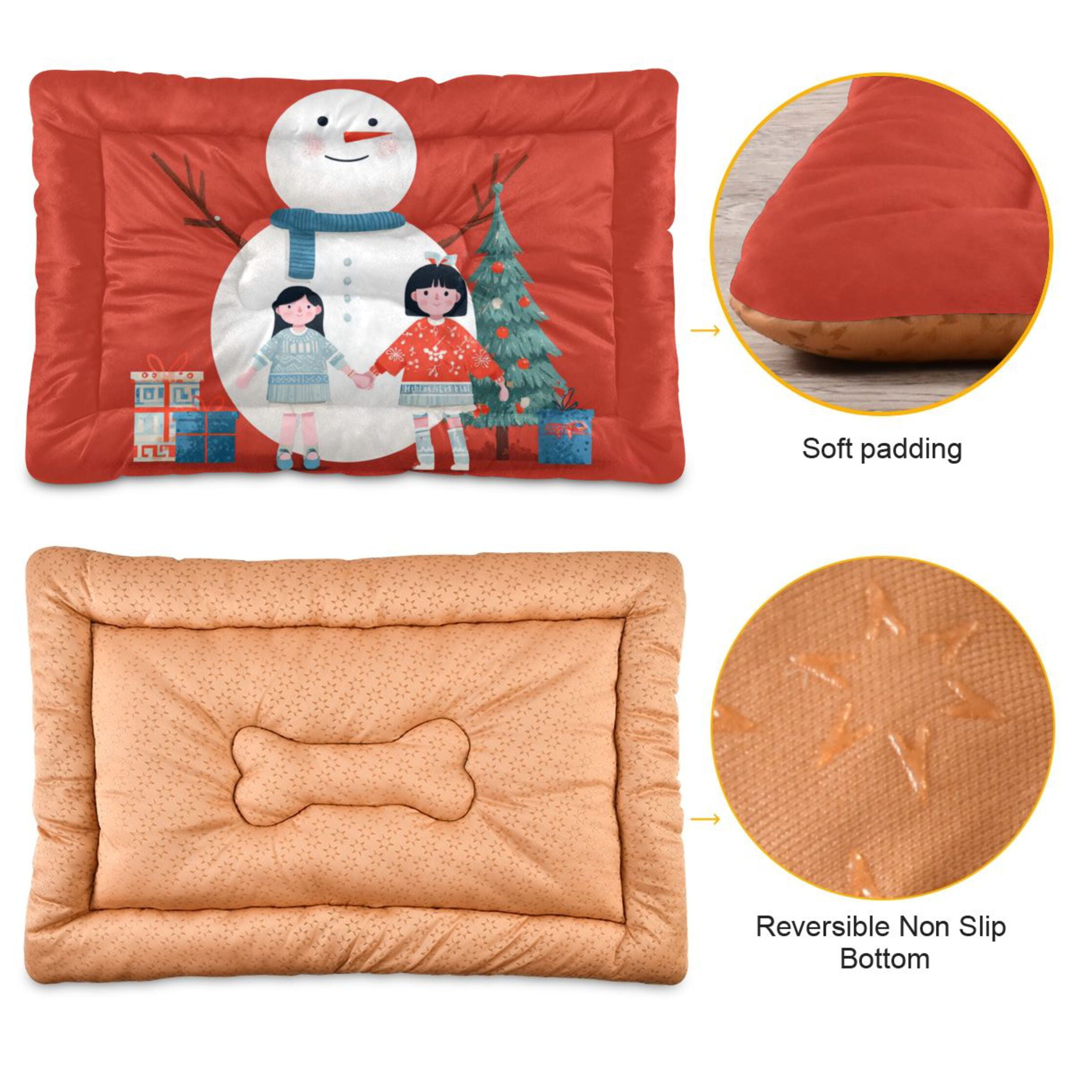 Cozy Mat Pet Bed Indoor Outdoor Warm Soft For Cat Dog Puppy(S/M) Holding Hands Surround Snowman