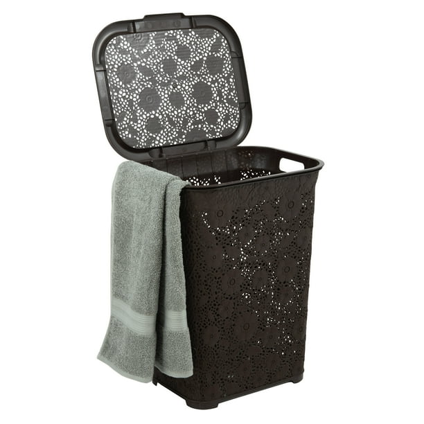 Superio Plastic Laundry Hamper with Lid 50L Brown Large Lace Laundry