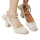 thumbnail image 1 of Zapatos de vestir de boda con punta cuadrada y lazo elegante a la moda para mujer, tacones altos, para fiesta de boda, diario, Beige 38, 1 of 12
