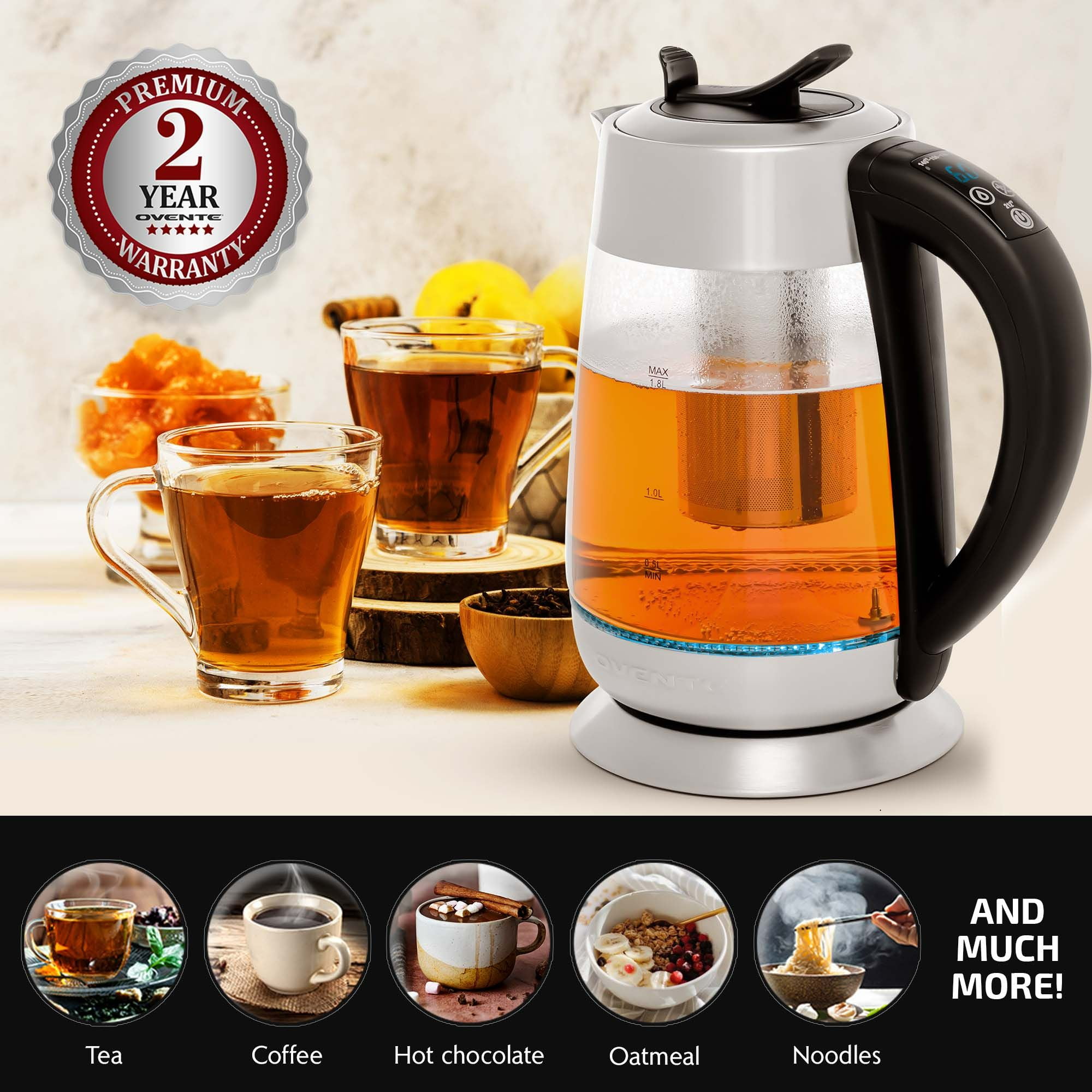 Portable Tea Kettle and Instant Water Heater 1-Cup 1.8 Liter BPA Free  1500-Watts, Stainless Steel Infuser - KG6610S