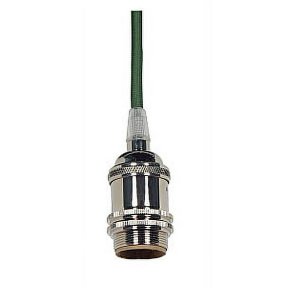Satco Brass Keyless Polished Nickel Dark Green Wire Lampholder