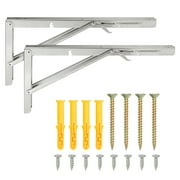2 Pack  Folding Shelf L Brackets, 16 Inch Collapsible Hardware with Locking Hinge for Garage Shelves, Holds 160lbs,