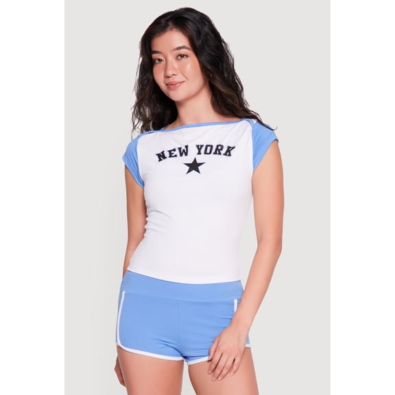 Women's Color Blocked New York Graphic Cap Sleeve Tee