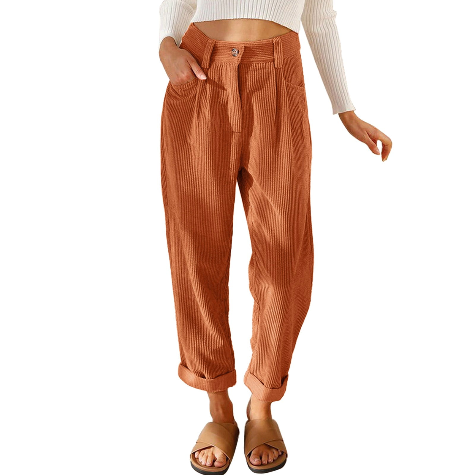 xinqinghao plus size cargo pants for women womens corduroy pockets cropped  straight leg pants elegant casual trousers cargo sweatpants for women  orange xl 