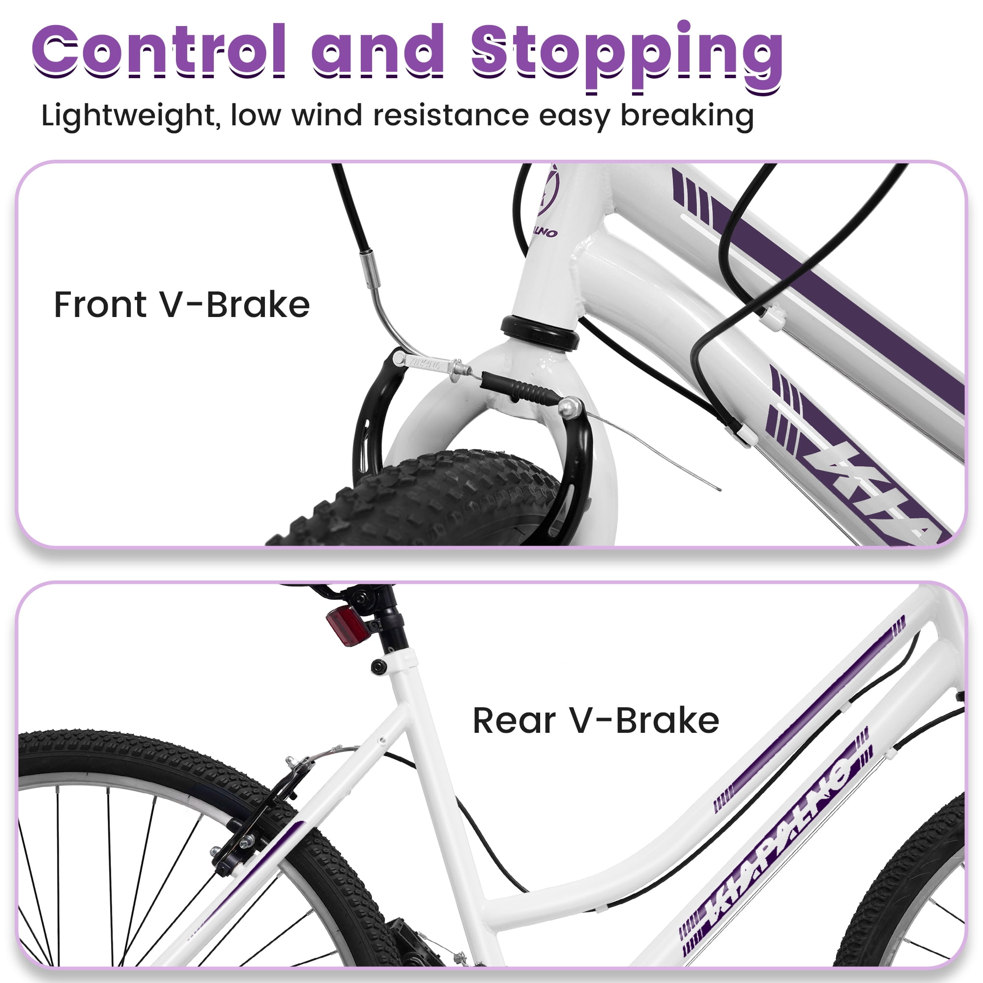 24 Inch Mountain Bike for Girls Women, 21 Speed Mountain Bicycle with V-Brake and Carbon Steel Frame, Female Commuting City Bike to School Work, White
