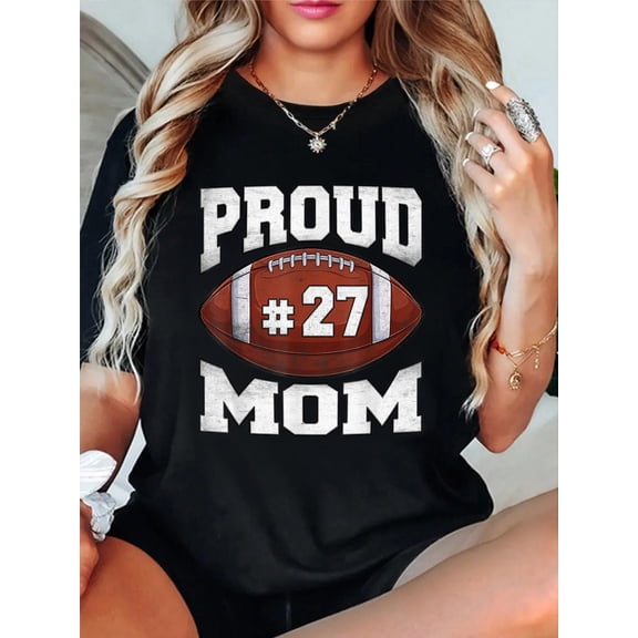 Proud Mom Football Number 27 Custom Football Jersey Game Day T-Shirt