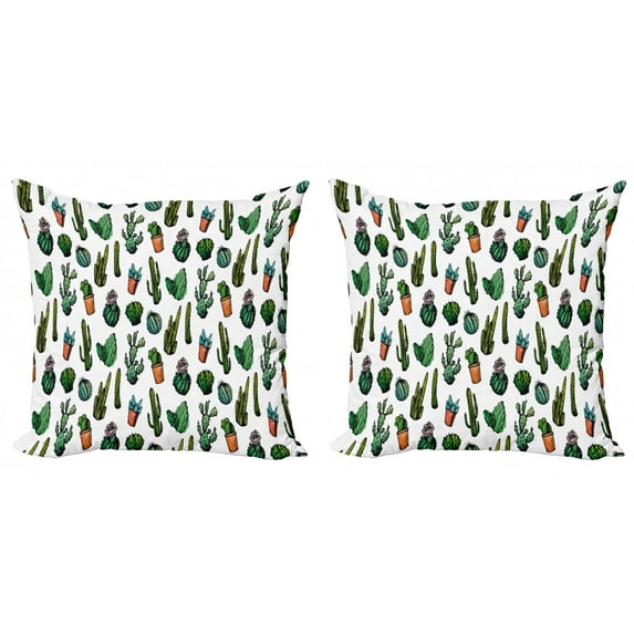 Ambesonne Cactus Throw Pillow Cover 2 Pack, Spiked Cacti Pots Art, 20", Multicolor