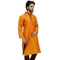 thumbnail image 2 of Atasi Men's Long Orange Dupion Band Collar Shirt Ethnic Clothing-X-Large, 2 of 7