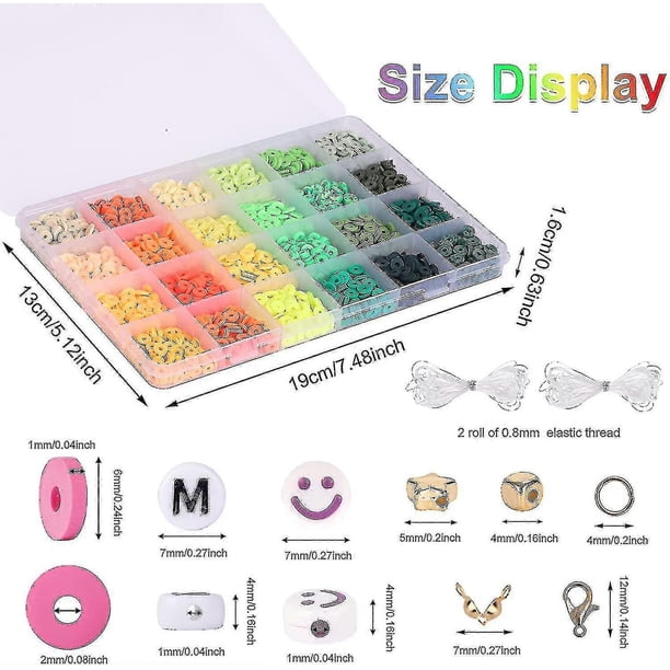 9600pcs Clay Beads Jewelry Making Kit, 96 Colors Spacer Heishi Beads Flat Round Polymer Clay Beads with Letter Beads, Smiley Beads, and Elastic String