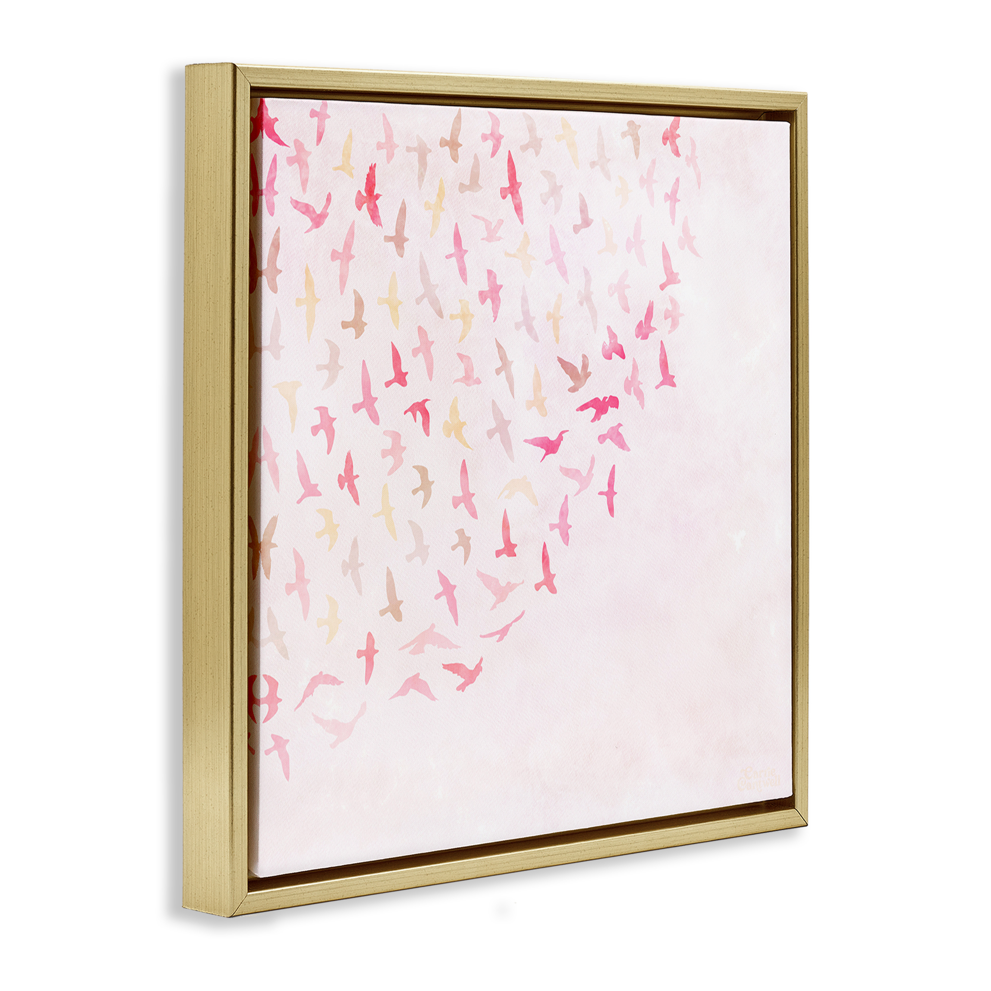 Stupell Industries Fluttering Pink Birds Animals & Insects Painting Gold Floater Framed Canvas Art Print Wall Art, 25 x 25