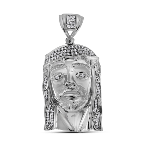 Sterling Silver Mens Round Diamond Jesus Christ Messiah Religious Charm Pendant 3/8 Cttw