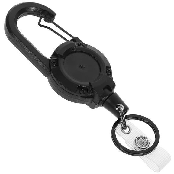 ELAYARD Black ABS Outdoor Carabiner Keychain with Retractable Reel for Camping Hiking and Climbing