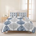 thumbnail image 3 of King Quilt Set 96''x106'', Navy Blue Grey Leaves Lightweight Bedspread Coverlet Set with 2 Pillow Shams, Summer Tropical Plant Breathable All Season Quilt Bedding for Bedroom/Guest Room, 3 of 9