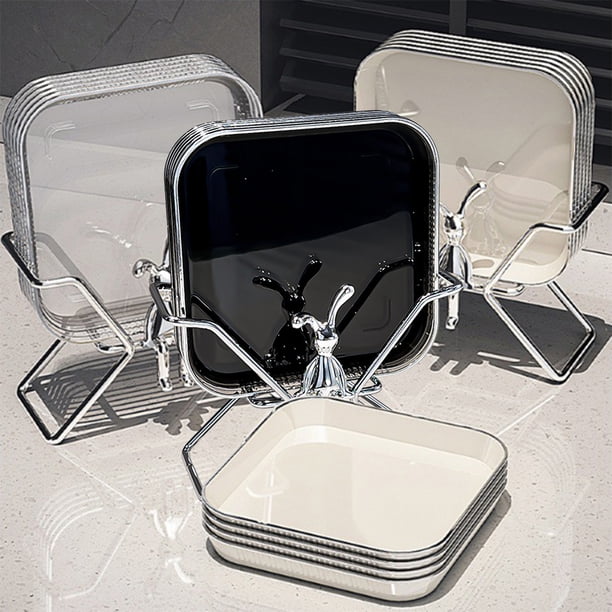 Juego de Platos de Fruta, Elegante Diseño En Blanco, Negro y Plateado, Base de Metal Estable para Comer Cómodamente, Gran Capacidad para Reuniones Familiares, Ideal para Cocina Doméstica, Ideal para