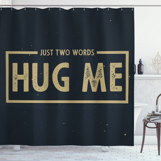 Hug Shower Curtain, Modernistic Square Stamp Like Romantic Text Just 2