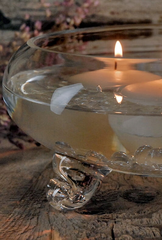 9 inch Clear Glass Footed Floating Candle Bowl