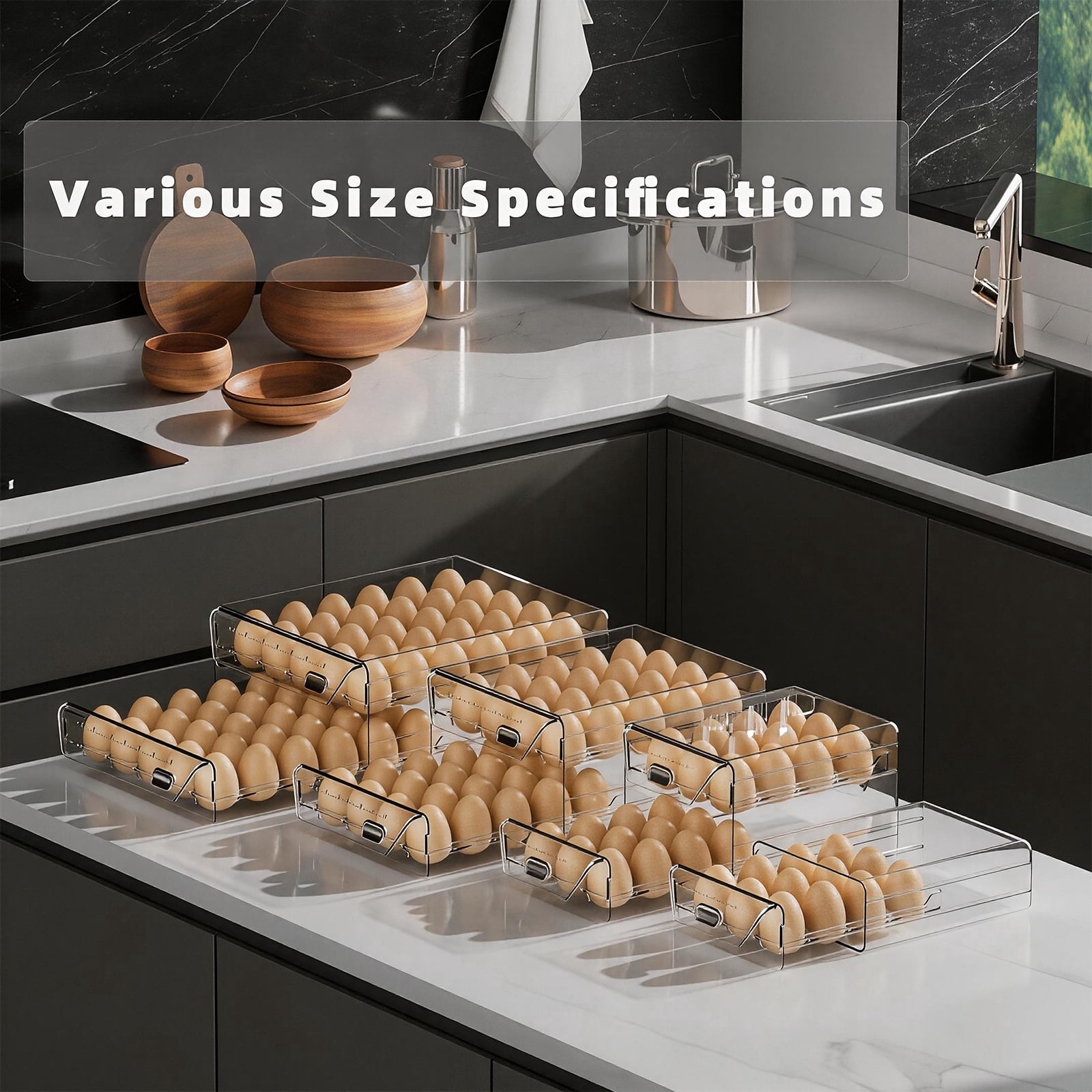 HIYOHIYO 2-Layer  Clear Stackable Fridge Egg Holder, Large Capacity Storage Tray Holds 40 Eggs, 9.8"×8.5"×5.5"