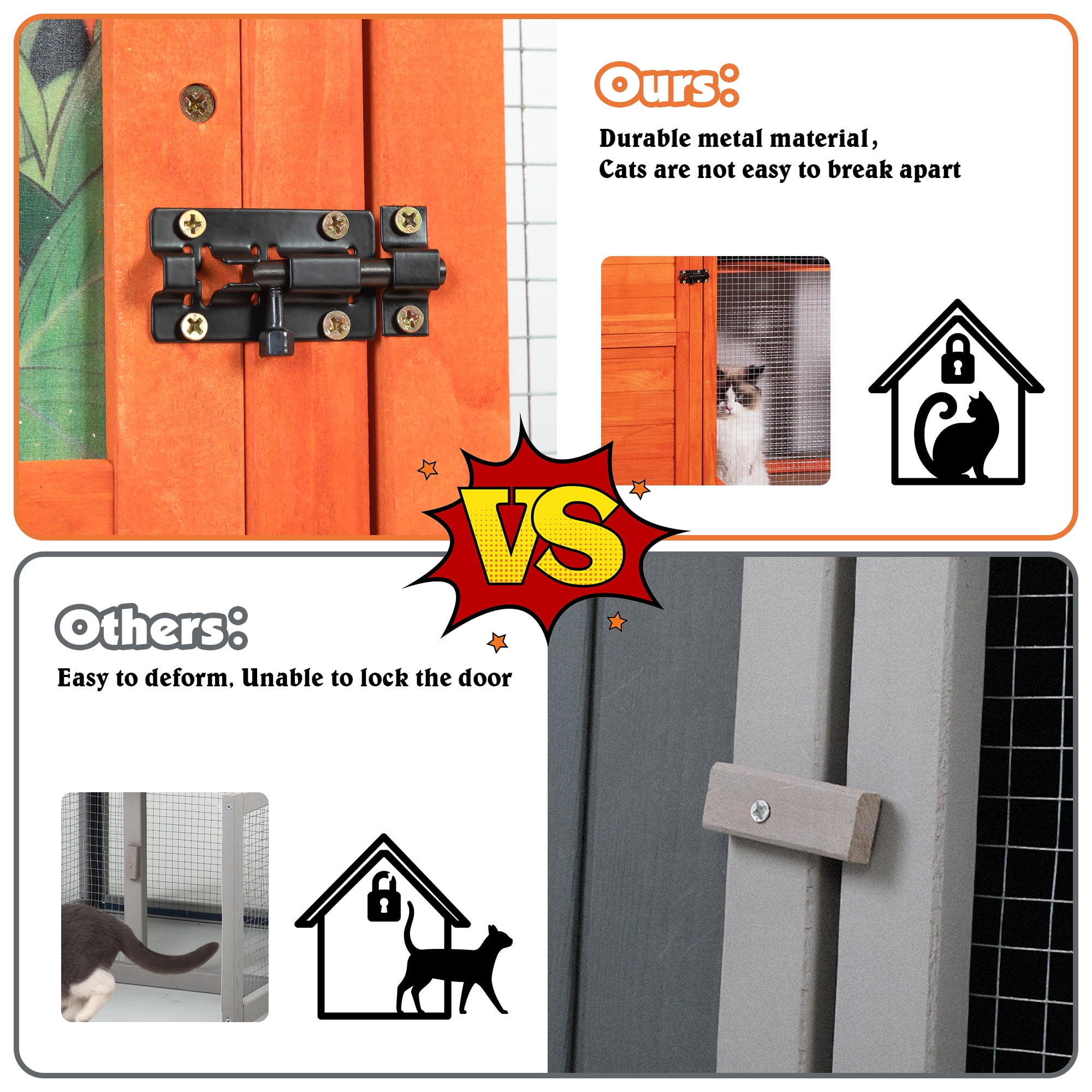 COZIWOW Wood  Cat House Catio Outdoor Enclosure, 2 Resting Condos, 2 Platforms, 4-Tier Cat Play Cage, Orange
