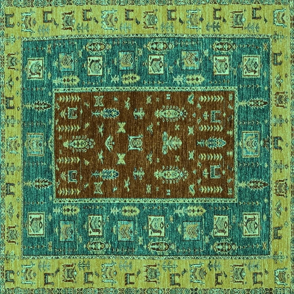 Ahgly Company Machine Washable Indoor Square Abstract Turquoise Blue Modern Area Rugs, 6' Square