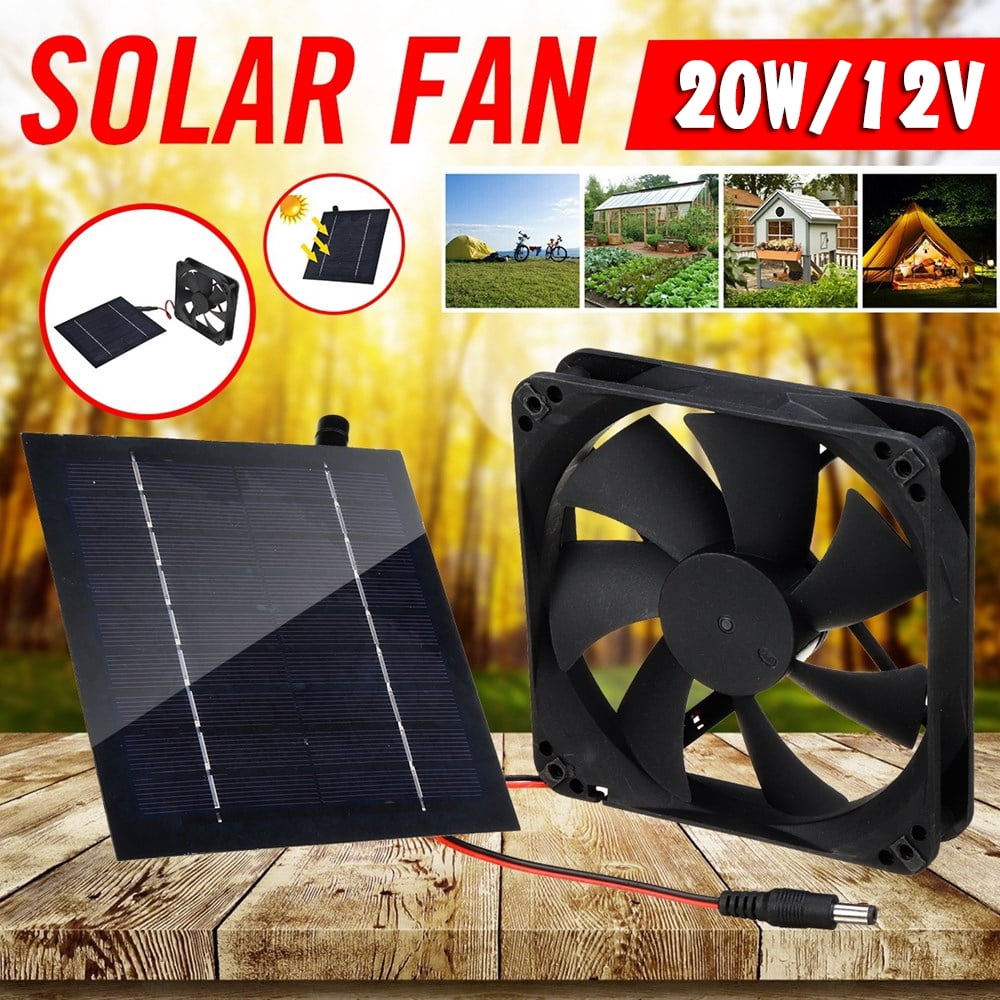 20W Solar Panel Powered Fan Mini Ventilator for Dog Chicken House Greenhouse RV 