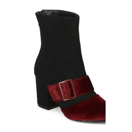 

New Women MACKIN J 152-7 Mixed Fabric Pointy Toe Buckled Block Heel Ankle Boot