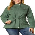 thumbnail image 1 of Agnes Orinda Women‘s Plus Size Fall Outfits Drawstring Waist Zipper Denim Jacket, 1 of 6
