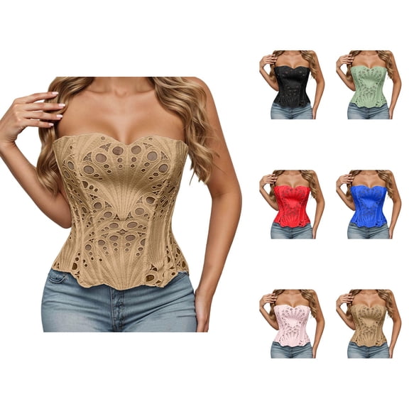 Lacework Corset Tops for Women Textured Sheer Floral Lace Overbust Bustier Going out Top
