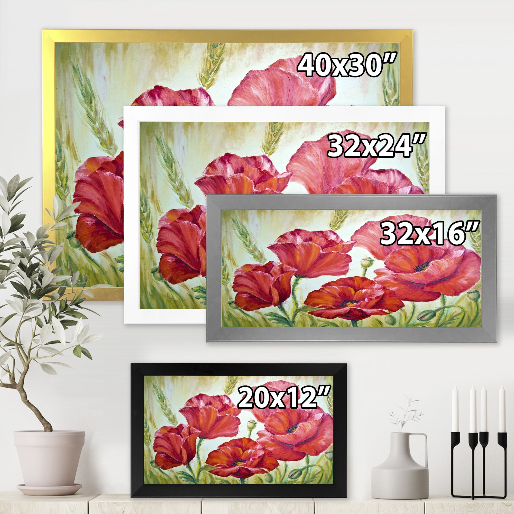Designart 'Blossoming Red Poppies In The Morning' Traditional Framed Art Print