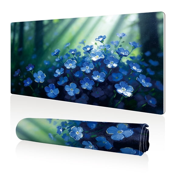 LIVEKEY Mouse Pad 80x40cm Extra Large Non Slip Stitched Durable Easy Clean Blue Forget Me Not Sunbeam for Gaming Office