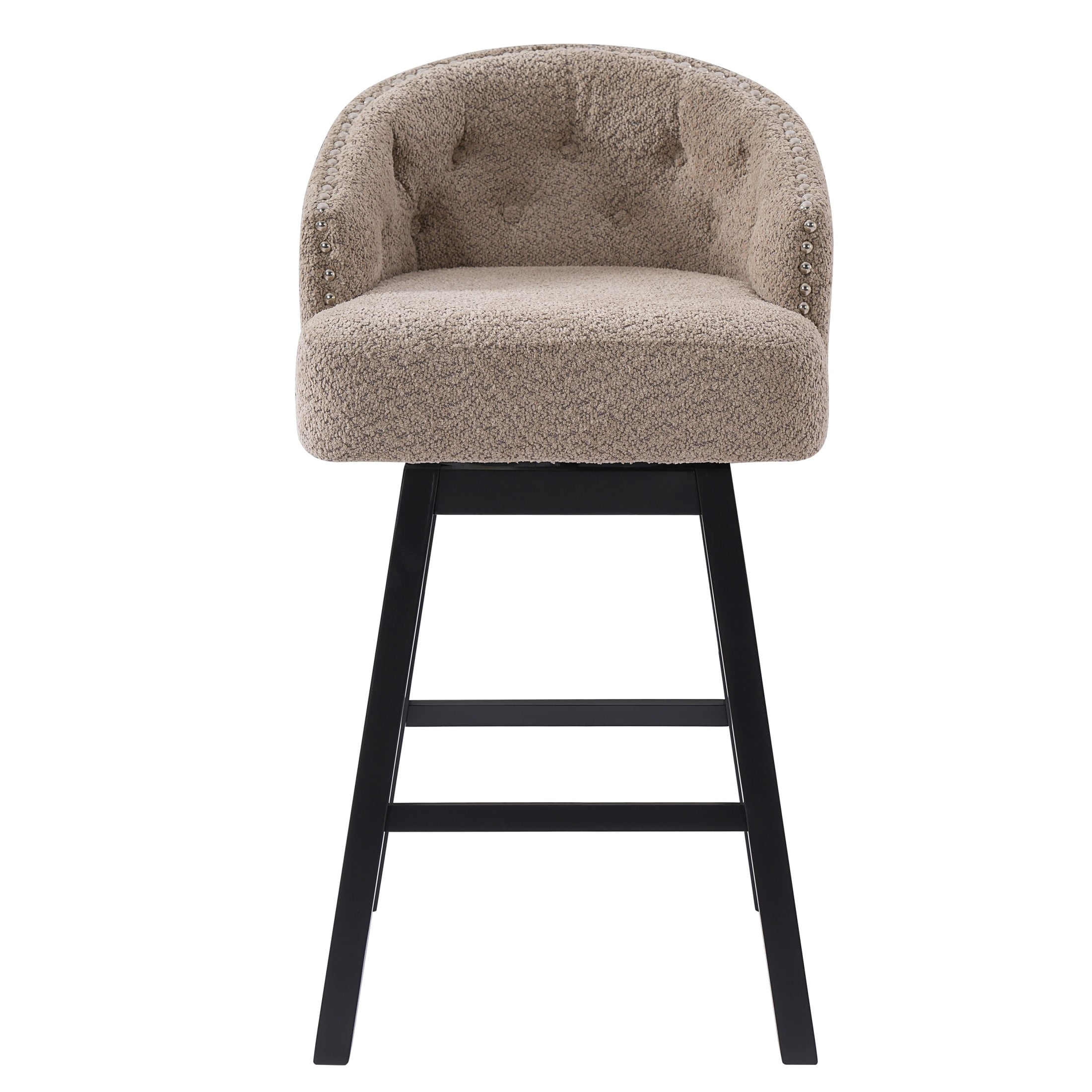 Christopher Knight Home 360° Swivel Bar Stools with Nailhead Trim, Wooden Legs, Khaki, Set of 2