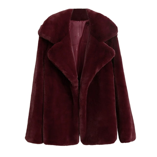 Gibobby Abrigo de peluche para mujer, Abrigo de peluche para mujer, estilo vintage, color contrastante, chaqueta Sherpa con bolsillo con cremallera para mujer(Vino,CH)