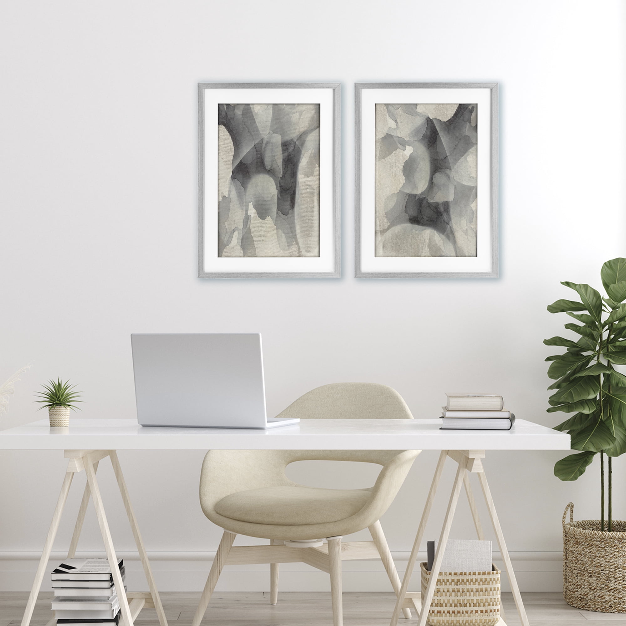 Stupell Industries Mottled Fluid Monochrome 2 Piece Gray Framed Print Under Glass Set, design by Kippi Leonard