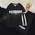 thumbnail image 3 of Conjunto deportivo de dos piezas de manga corta con estampado de gofres para hombre, camiseta con capucha y pantalones cortos, conjunto de 2 piezas a juego para primavera y verano, 3 of 5