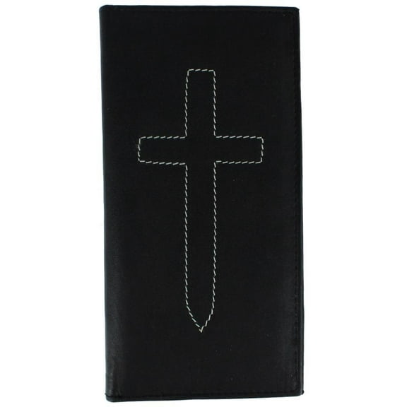 CTM Classic Leather Checkbook Cover with Stitched Cross