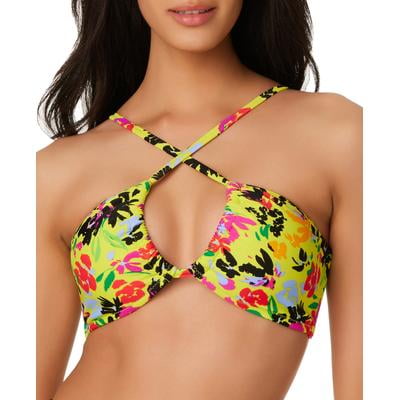 Bar III Womens Bikini Top V Cut Bathing Suit Swimsuit Floral Yellow Xs S New