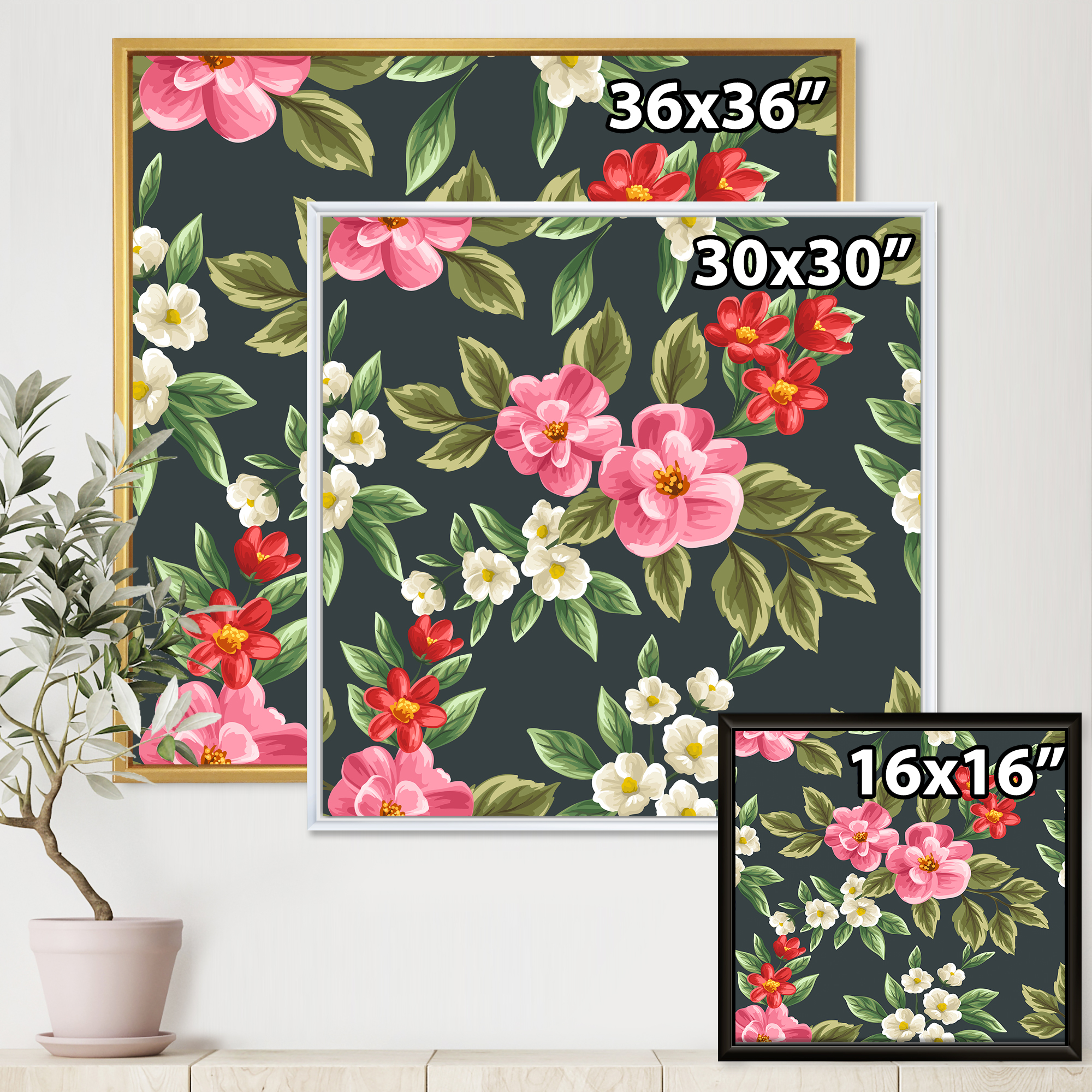 Designart 'Vintage Red and Pink Wildflowers II' Traditional Framed Canvas Wall Art Print