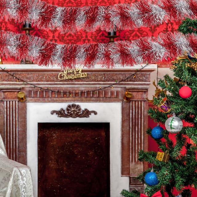 Adorno de corona de Navidad para colgar en la pared | Decoración navideña de estilo vintage | Colgante brillante para árbol, repisa, mesa | Longitud de 2M | Decoración de fiestas, oficinas,
