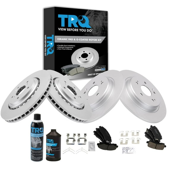 TRQ Front & Rear Ceramic Brake Pad & Coated Rotor Kit w/Chemicals for Acura TLX BKA24958