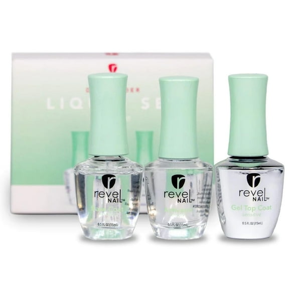 Revel Nail Sensitive Dip Powder Liquid Set - Dip Powder Base Coat, Dip Powder Activator, Gel Top Coat, Hema Free, Suitable for Sensitive Na