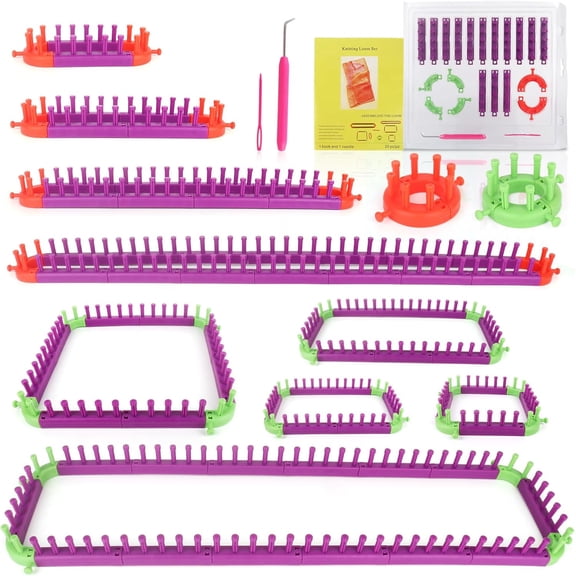 Adjustable Knitting Looms Set -Customized Sizes for Your Project-Afghan Loom-Blanket Loom-Sock Scarf Loom-Hat Loom for Crocheting-Crochet Loom with Loom Knitting Book Hook Needle (All-in-one) | Plast