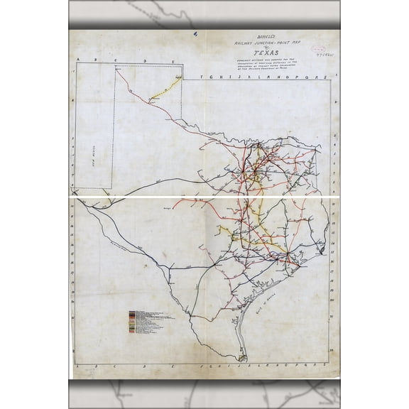 24"x36" Gallery Poster, Bissell's railroad junction point map of Texas 1891