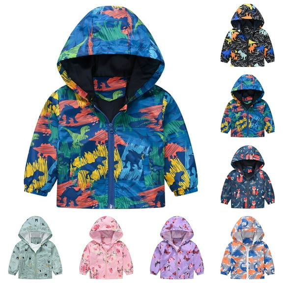 Gyexs Toddler Boy's Fashion Cartoon Dinosaur Zip Jacket Lightweight Hooded Windbreakers Outdoor Raincoat (Black, 12-18 Months)
