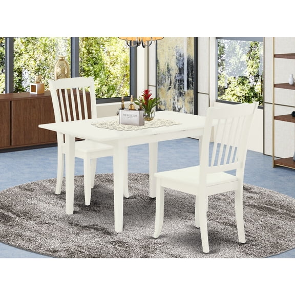 3-Piece Wood Dinette Set - Dining Table with Butterfly Leaf & 2 Chairs - Linen White Finish