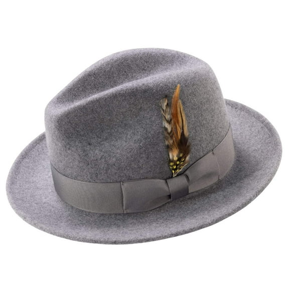 Montique Grey Lightfelt 2 ВЅ Inch Wide Brim Wool Felt Pinch Hat H-60